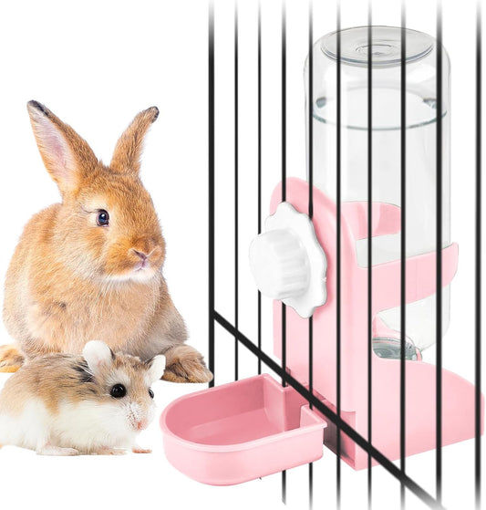 kathson Rabbit Water Dispenser for Cage 17 Oz Hanging Guinea Pig Water Bottle No Drip Gravity Automatic Bunny Water Bottle No Leak Small Animal Water Bottle for Chinchilla Ferret Hamster（Pink）