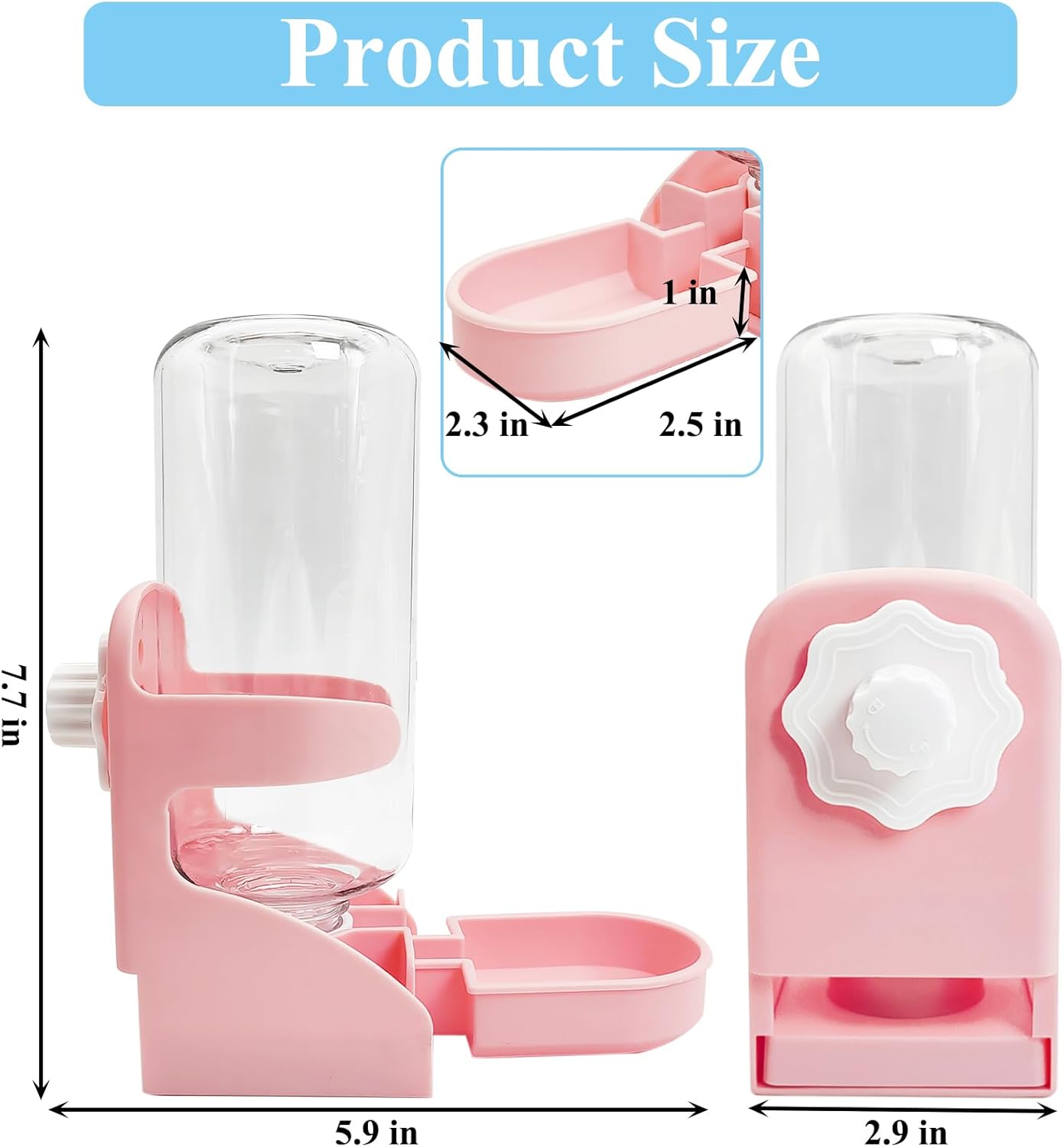 kathson Rabbit Water Dispenser for Cage 17 Oz Hanging Guinea Pig Water Bottle No Drip Gravity Automatic Bunny Water Bottle No Leak Small Animal Water Bottle for Chinchilla Ferret Hamster（Pink）