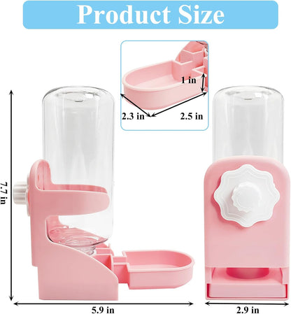 kathson Rabbit Water Dispenser for Cage 17 Oz Hanging Guinea Pig Water Bottle No Drip Gravity Automatic Bunny Water Bottle No Leak Small Animal Water Bottle for Chinchilla Ferret Hamster（Pink）