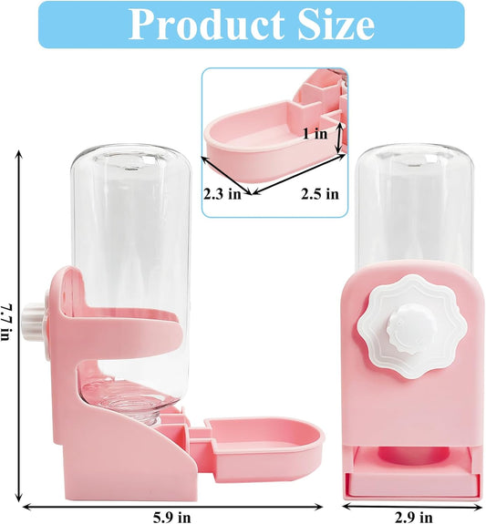 kathson Rabbit Water Dispenser for Cage 17 Oz Hanging Guinea Pig Water Bottle No Drip Gravity Automatic Bunny Water Bottle No Leak Small Animal Water Bottle for Chinchilla Ferret Hamster（Pink）