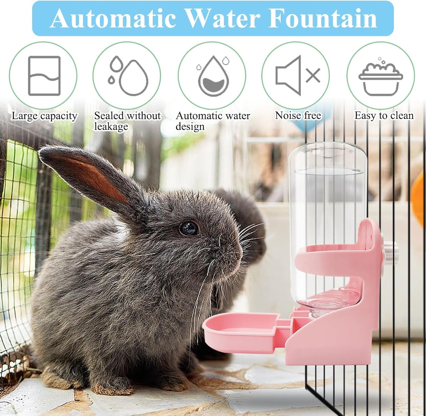 kathson Rabbit Water Dispenser for Cage 17 Oz Hanging Guinea Pig Water Bottle No Drip Gravity Automatic Bunny Water Bottle No Leak Small Animal Water Bottle for Chinchilla Ferret Hamster（Pink）