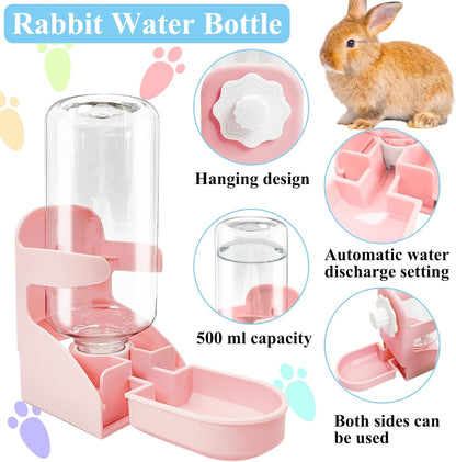 kathson Rabbit Water Dispenser for Cage 17 Oz Hanging Guinea Pig Water Bottle No Drip Gravity Automatic Bunny Water Bottle No Leak Small Animal Water Bottle for Chinchilla Ferret Hamster（Pink）