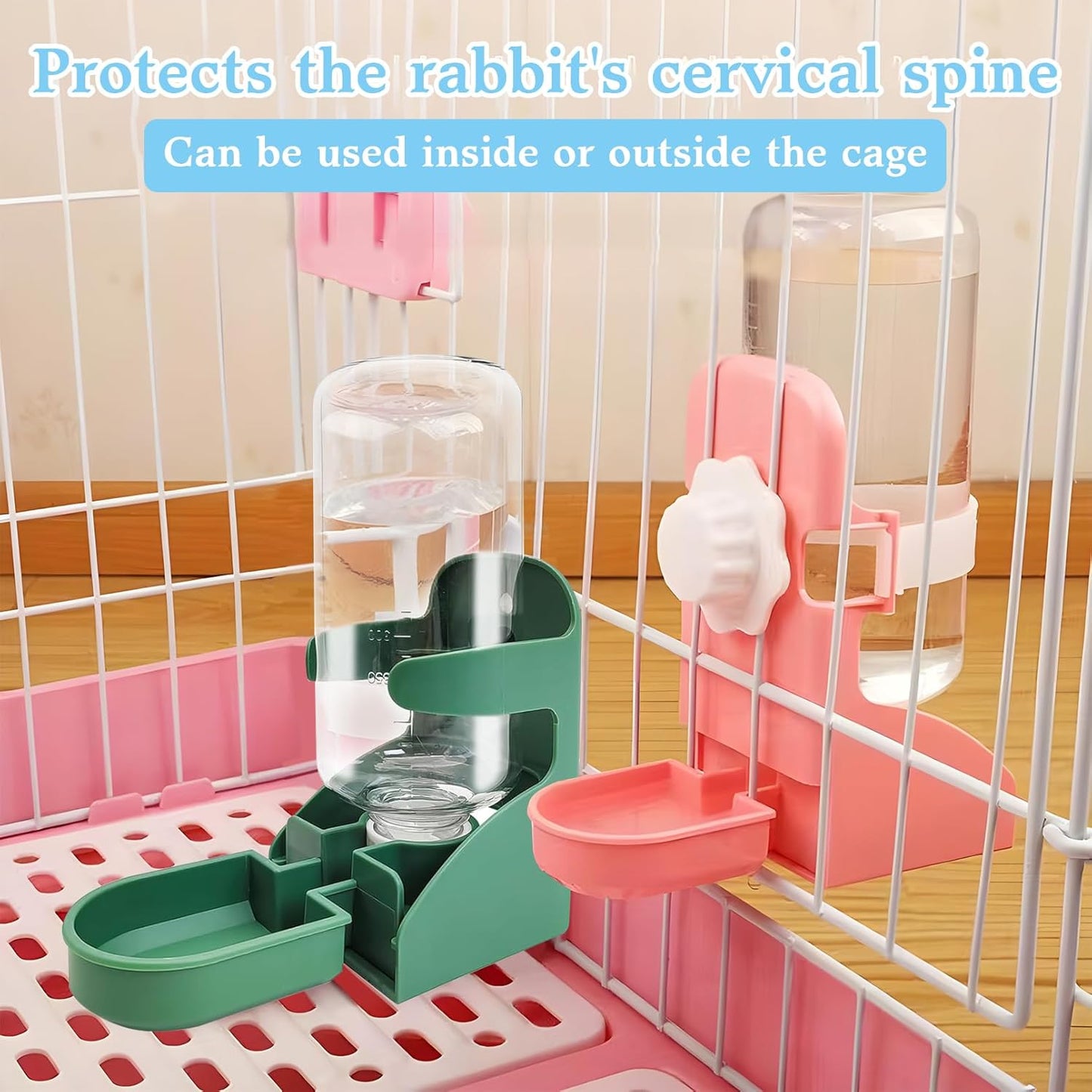 kathson Rabbit Water Dispenser for Cage 17 Oz Hanging Guinea Pig Water Bottle No Drip Gravity Automatic Bunny Water Bottle No Leak Small Animal Water Bottle for Chinchilla Ferret Hamster（Pink）