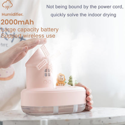 Ultrasonic Humidifiers for Bedroom and Office,Cold fog humidifier with music box, rotary windmill baby humidifier with night light, dual nozzle, two spray modes and ambient light