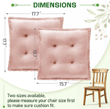 Chair Pads Cushions for Dining Chairs, Square Seat Cushion with Ties for Kitchen Adults Sitting and Office Desk Chair (Pink, 17.7x17.7 Inch (Set of 2))