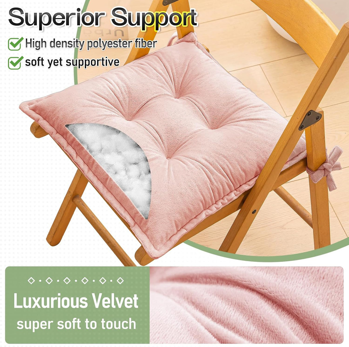 Chair Pads Cushions for Dining Chairs, Square Seat Cushion with Ties for Kitchen Adults Sitting and Office Desk Chair (Pink, 17.7x17.7 Inch (Set of 2))