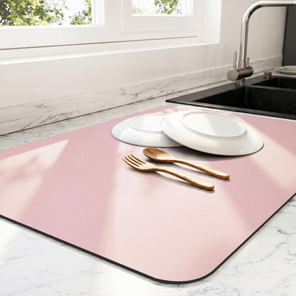 Dish Drying Mat for Kitchen Counter | Coffee Bar Mat for Countertops | Heat Resistant Drainer Mat with Non-slip Rubber Backed | Hide Stain Kitchen Absorbent Draining Mat | Pink 16"x18"