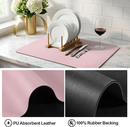 Dish Drying Mat for Kitchen Counter | Coffee Bar Mat for Countertops | Heat Resistant Drainer Mat with Non-slip Rubber Backed | Hide Stain Kitchen Absorbent Draining Mat | Pink 16"x18"