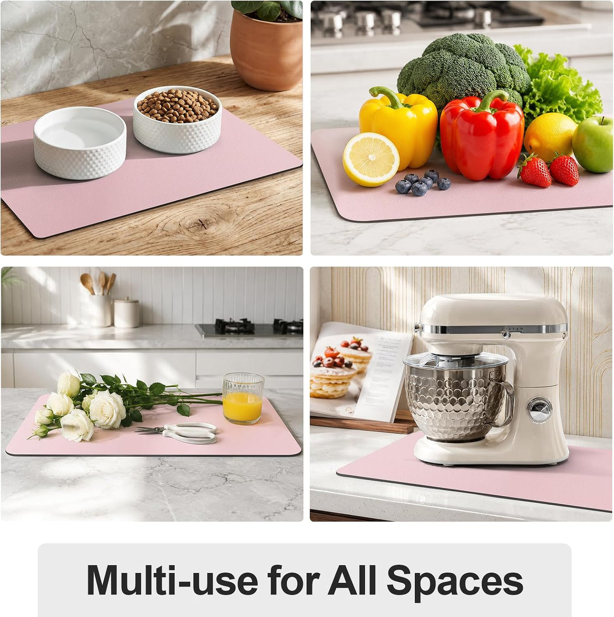 Dish Drying Mat for Kitchen Counter | Coffee Bar Mat for Countertops | Heat Resistant Drainer Mat with Non-slip Rubber Backed | Hide Stain Kitchen Absorbent Draining Mat | Pink 16"x18"