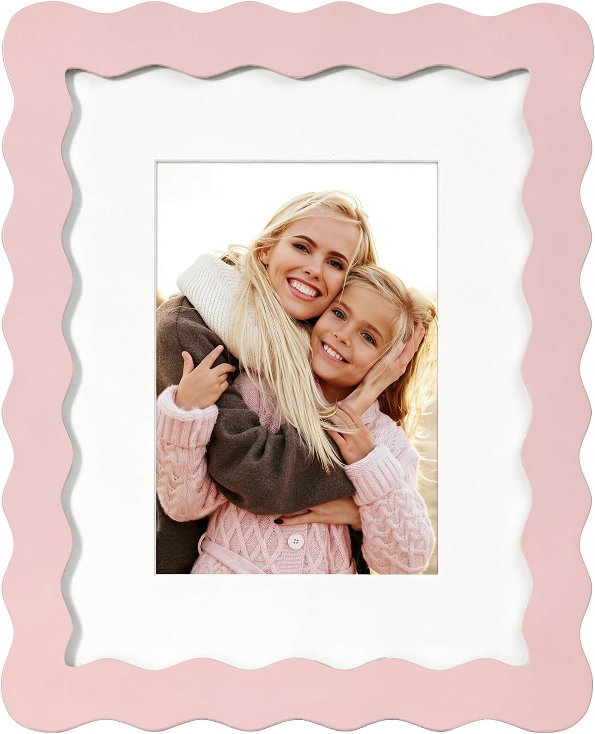 8x10 Cute Picture Frame, Wavy Curved Photo Frame with 5x7 Mat, Pink