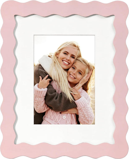 8x10 Cute Picture Frame, Wavy Curved Photo Frame with 5x7 Mat, Pink