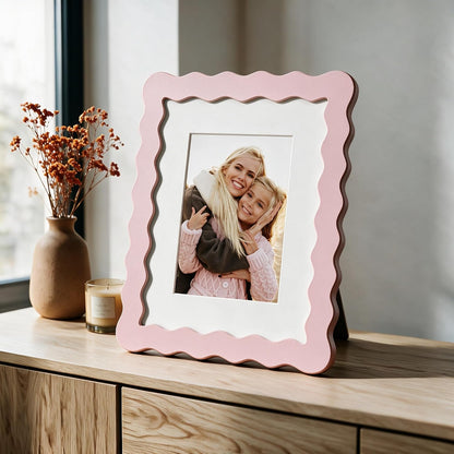 8x10 Cute Picture Frame, Wavy Curved Photo Frame with 5x7 Mat, Pink