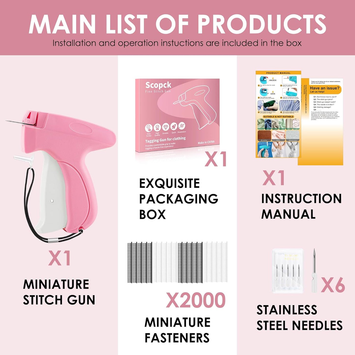 Stitch Gun for Clothes - Handheld Stitch Gun Quick Clothing Fixer - Tagging Gun - Includes 6 Needle, 1000 Black Fasteners & 1000 White Fasteners