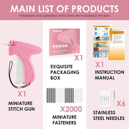 Stitch Gun for Clothes - Handheld Stitch Gun Quick Clothing Fixer - Tagging Gun - Includes 6 Needle, 1000 Black Fasteners & 1000 White Fasteners