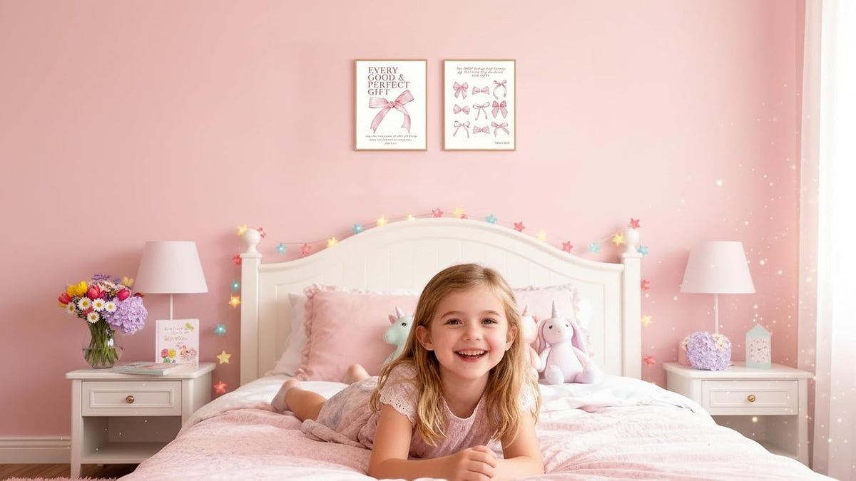 Coquette Pink Bow Wall Art Decor Posters Set of 4, Wrinkle-Resistant Canvas Prints with Inspirational Bible Verses, 10x8 Inch UNFRAMED Christian Room Bedroom Dorm Bathroom Decor, Perfect Aesthetic Gift for College Teen Girls