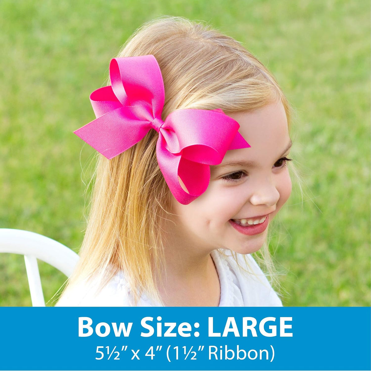 Girls' Classic Grosgrain Hair Bows, Light Pink, Large