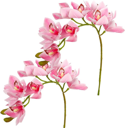 28.5inch Artificial Phalaenopsis Flowers 2 Bundles 10 Large Petals Orchids Fake Cymbidium Flowers Artificial Orchid Flowers Stem Plants Latex Phalaenopsis Branches for Home Décor (Pink)