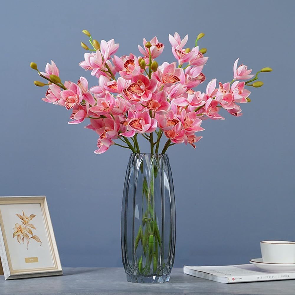 28.5inch Artificial Phalaenopsis Flowers 2 Bundles 10 Large Petals Orchids Fake Cymbidium Flowers Artificial Orchid Flowers Stem Plants Latex Phalaenopsis Branches for Home Décor (Pink)
