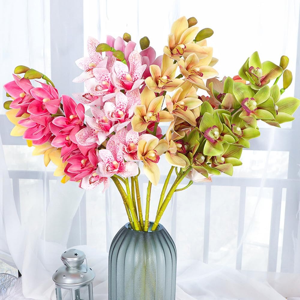 28.5inch Artificial Phalaenopsis Flowers 2 Bundles 10 Large Petals Orchids Fake Cymbidium Flowers Artificial Orchid Flowers Stem Plants Latex Phalaenopsis Branches for Home Décor (Pink)