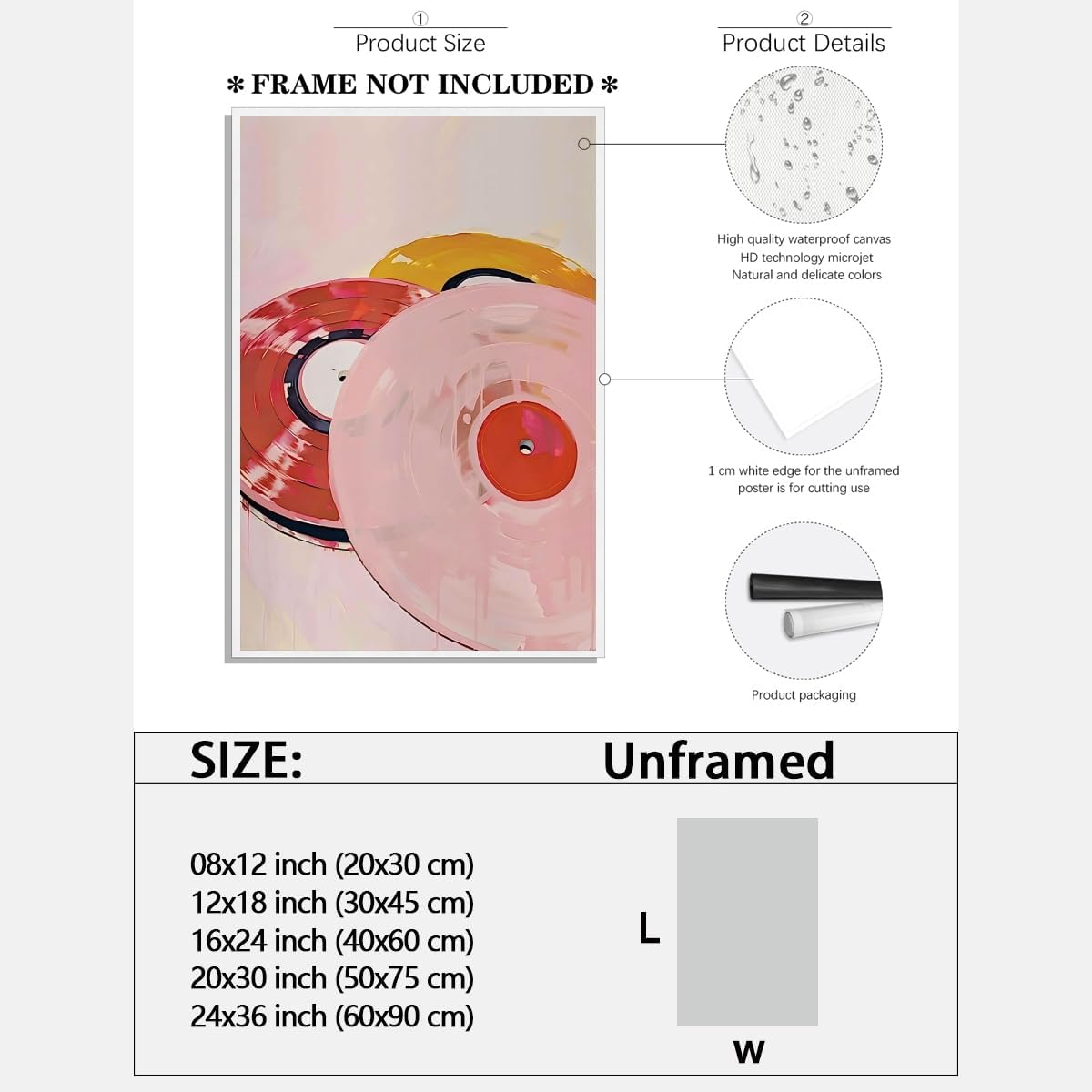 Music Wall Art Pink Retro Orange Red Vinyl Record Posters For Room Aesthetic Y2K Girly Print Poster Trendy Pastel Art 8x12inch Unframed