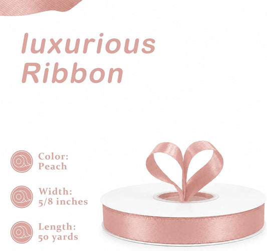 50 Yards Peach Pink Satin Ribbon 5/8 Inch Double Face Ribbon for Gift Wrapping Bouquets Crafts Wedding Decoration