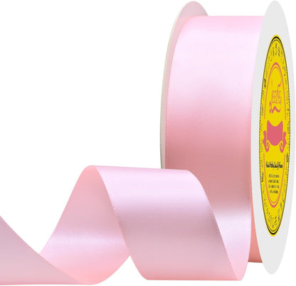 Double Face Light Pink Satin Ribbon 1-1/2 inch X 50 Yards Polyester Light Pink Ribbon for Gift Wrapping Very Suitable for Weddings Party Hair Bow Invitation Decorations and More