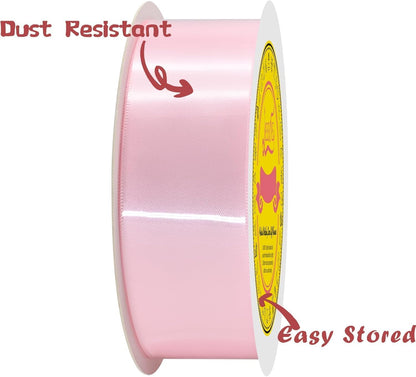 Double Face Light Pink Satin Ribbon 1-1/2 inch X 50 Yards Polyester Light Pink Ribbon for Gift Wrapping Very Suitable for Weddings Party Hair Bow Invitation Decorations and More