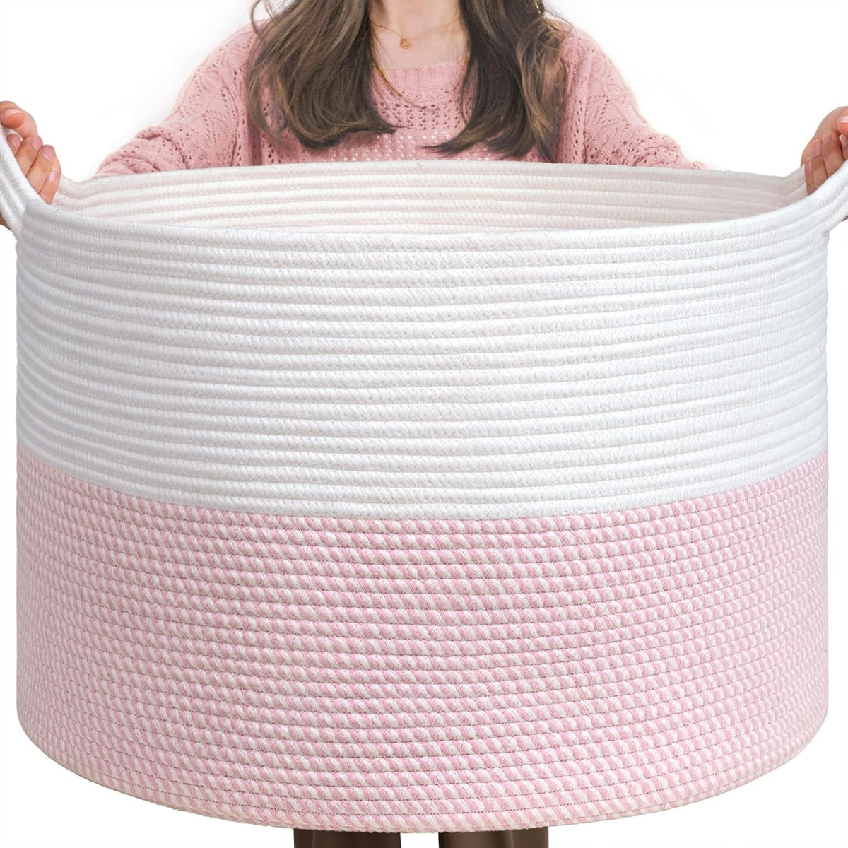 XXXLarge Woven Rope Blanket Basket Living Room Pink, 90L
