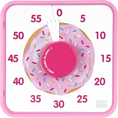 Countdown Timer 7.5 inch, 60 Minute 1 Hour Visual Timer for Classroom Teaching Tool Office Meeting, Mechanical Countdown Clock for Kids Exam Time Management Magnetic, Pink Donut