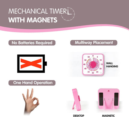 Countdown Timer 7.5 inch, 60 Minute 1 Hour Visual Timer for Classroom Teaching Tool Office Meeting, Mechanical Countdown Clock for Kids Exam Time Management Magnetic, Pink Donut