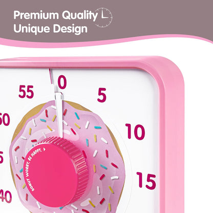 Countdown Timer 7.5 inch, 60 Minute 1 Hour Visual Timer for Classroom Teaching Tool Office Meeting, Mechanical Countdown Clock for Kids Exam Time Management Magnetic, Pink Donut