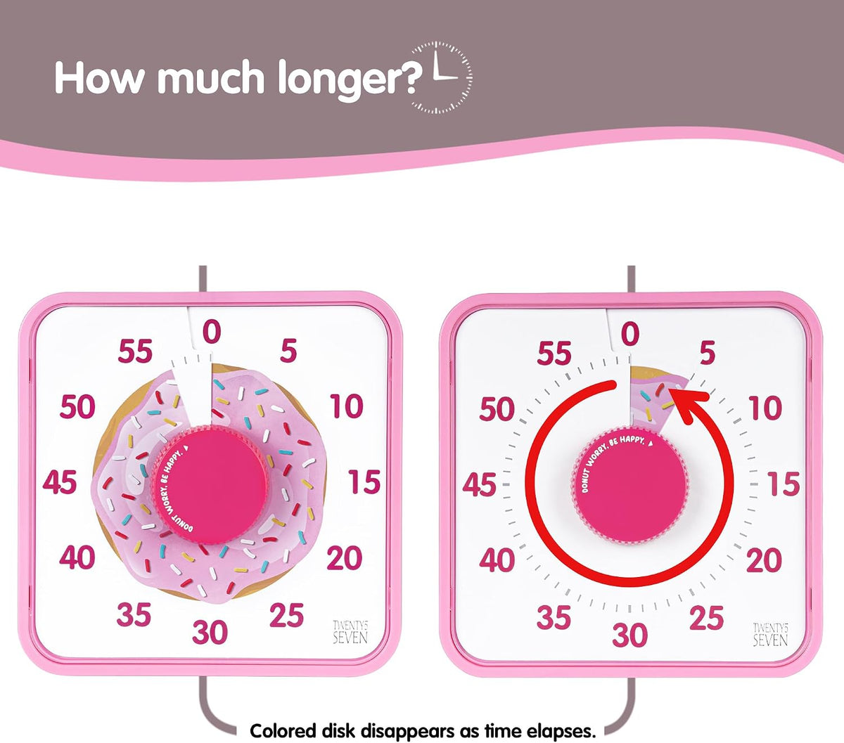 Countdown Timer 7.5 inch, 60 Minute 1 Hour Visual Timer for Classroom Teaching Tool Office Meeting, Mechanical Countdown Clock for Kids Exam Time Management Magnetic, Pink Donut