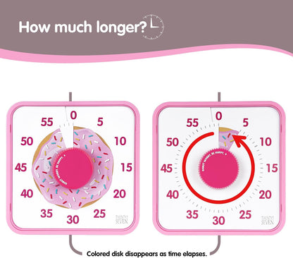 Countdown Timer 7.5 inch, 60 Minute 1 Hour Visual Timer for Classroom Teaching Tool Office Meeting, Mechanical Countdown Clock for Kids Exam Time Management Magnetic, Pink Donut