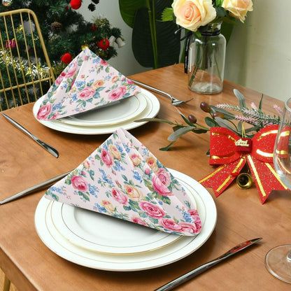 ALAZA Pink Rose & Blue Flower Floral Cloth Napkins Dinner Napkins Set of 6,Reusable Table Napkins Washable Polyester Fabric for Cocktail Party Holiday Wedding Home Decorative