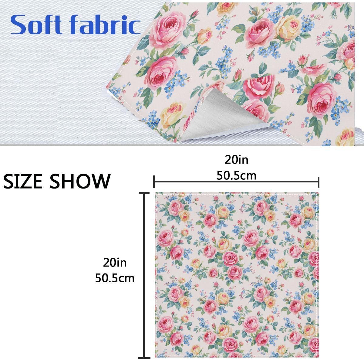 ALAZA Pink Rose & Blue Flower Floral Cloth Napkins Dinner Napkins Set of 6,Reusable Table Napkins Washable Polyester Fabric for Cocktail Party Holiday Wedding Home Decorative