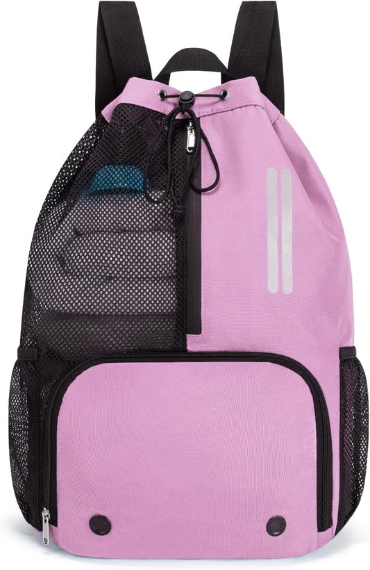 Swim Bag Drawstring Backpack with Shoe Compartment & Wet Pocket (Pink)