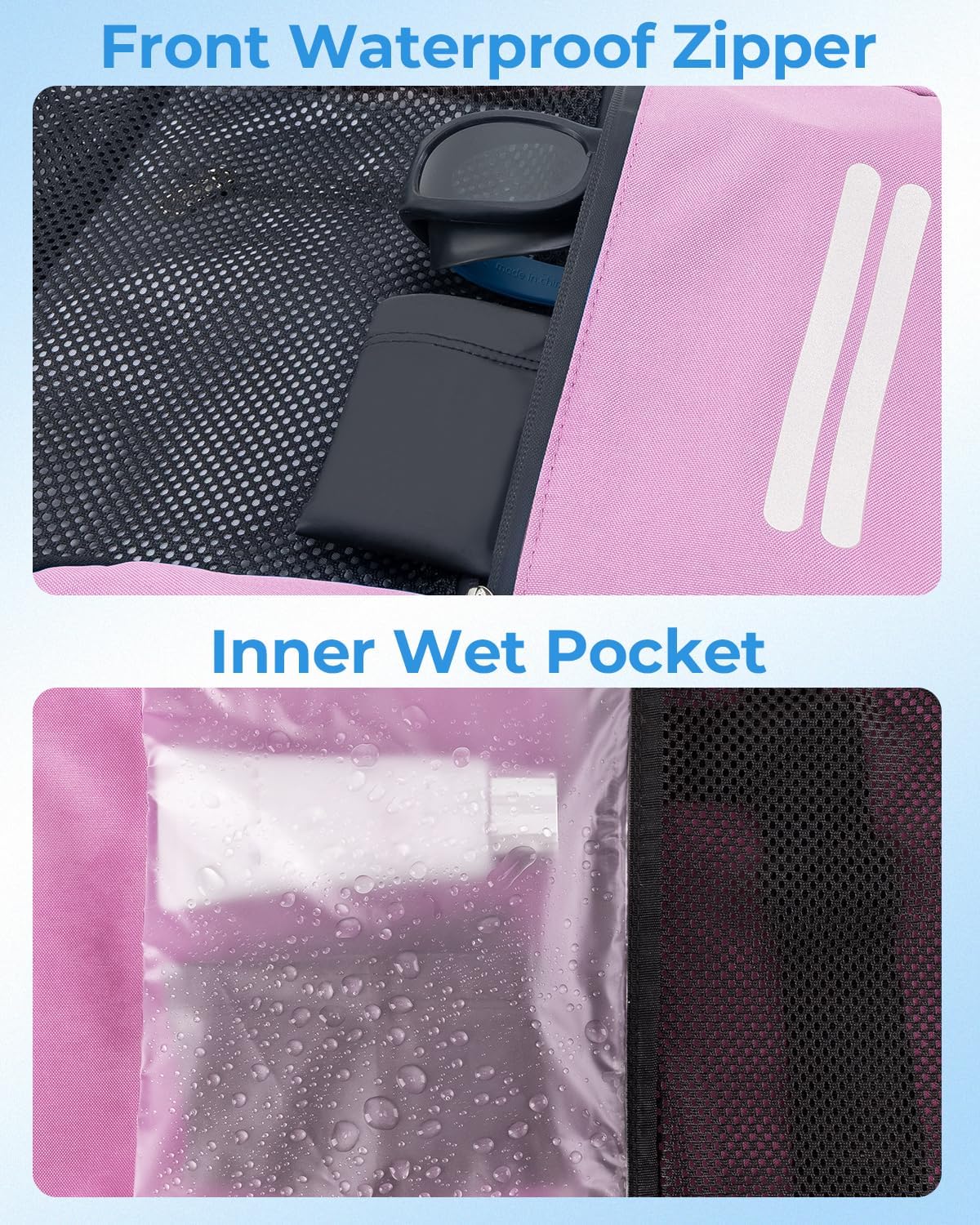 Swim Bag Drawstring Backpack with Shoe Compartment & Wet Pocket (Pink)