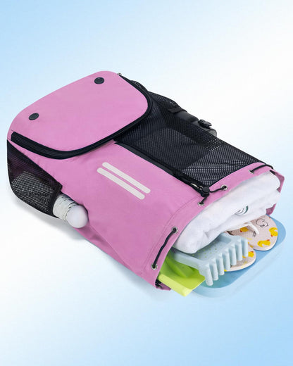 Swim Bag Drawstring Backpack with Shoe Compartment & Wet Pocket (Pink)