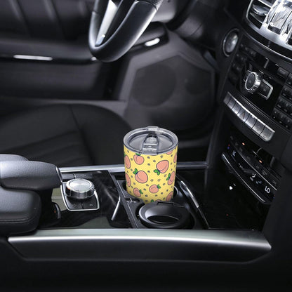 Watercolor Peach And Leaves Pattern Tumbler With Lid And Straw 20 Oz Stainless Steel Coffee Mug Car Cup For Travel Office Outdoor
