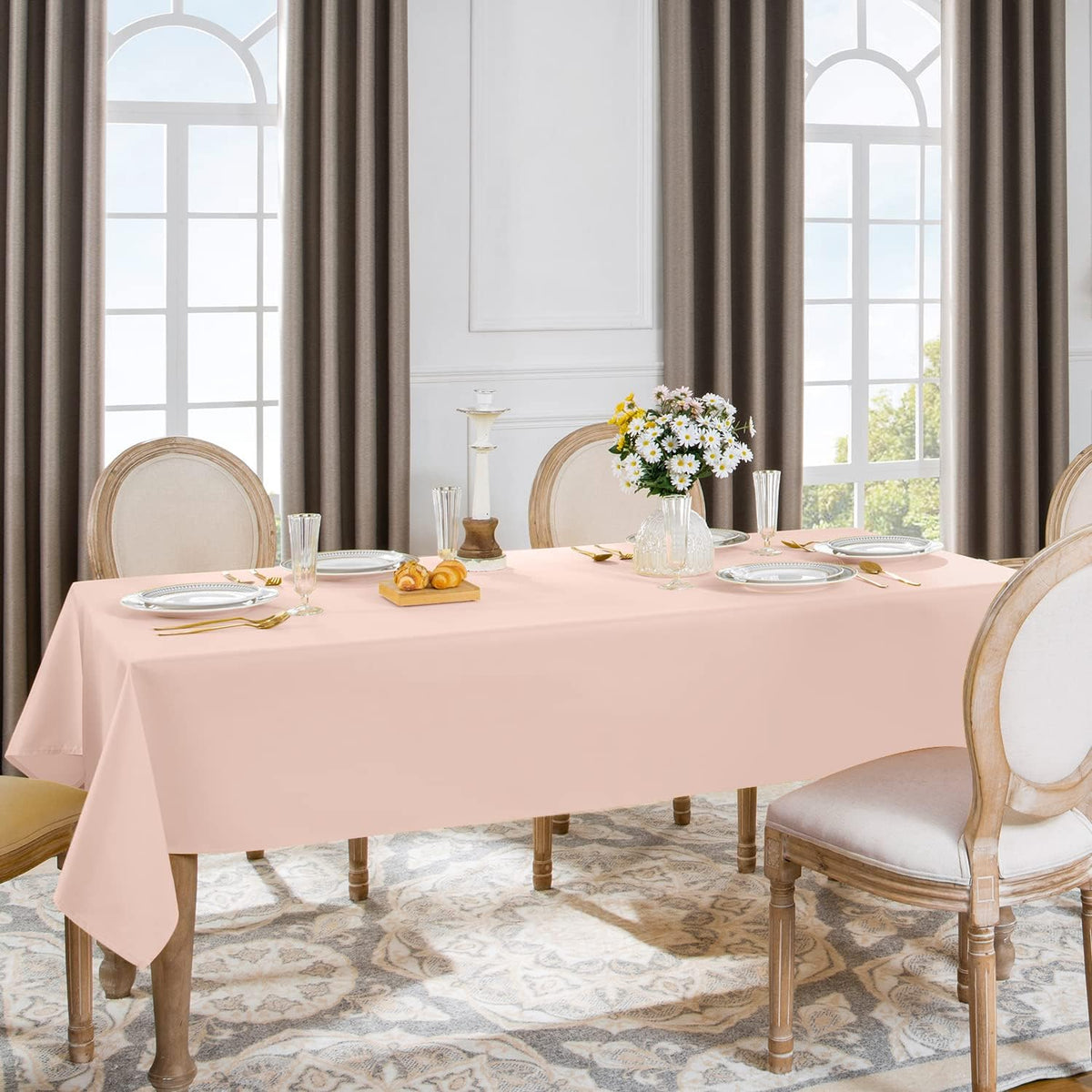 Rectangle Tablecloth, Waterproof Table Cloths Wrinkle Free Fabric Washable Polyester Table Cover for Dining Tables Party Outdoor Camping Parties Buffet - 60 x 84 inch, Pink
