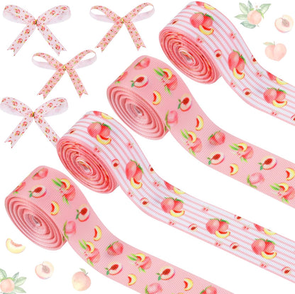 4 Rolls Peach Theme Grosgrain Ribbons, 20 Yards for Wreaths, Hair Bows, Gifts, Packaging, Fruit Themed Gender Reveal, Birthday, Wedding, Home Decor