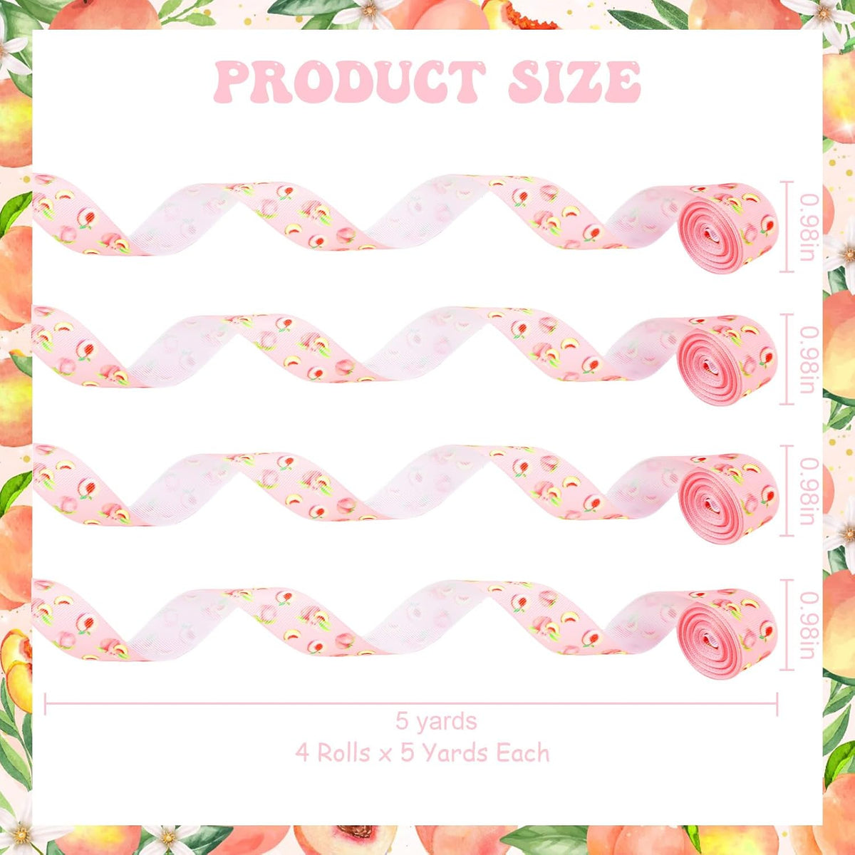 4 Rolls Peach Theme Grosgrain Ribbons, 20 Yards for Wreaths, Hair Bows, Gifts, Packaging, Fruit Themed Gender Reveal, Birthday, Wedding, Home Decor