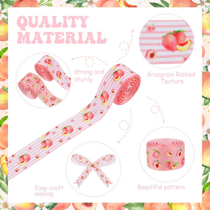 4 Rolls Peach Theme Grosgrain Ribbons, 20 Yards for Wreaths, Hair Bows, Gifts, Packaging, Fruit Themed Gender Reveal, Birthday, Wedding, Home Decor