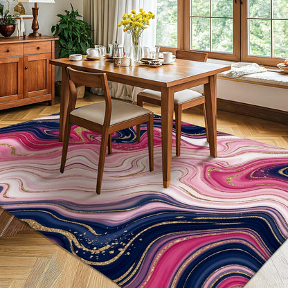 Swirls Area Rug, Modern Abstract Gold Accents Peach Waves None Peach Low Pile Sponge Home Indoor Pattern Carpets Non Shedding Rugs for Living Room Bedroom Classroom College Dorm Decor 5' X 7'