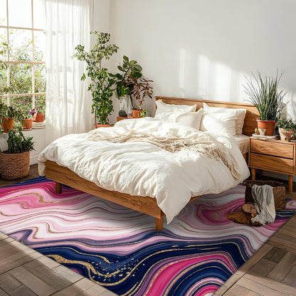 Swirls Area Rug, Modern Abstract Gold Accents Peach Waves None Peach Low Pile Sponge Home Indoor Pattern Carpets Non Shedding Rugs for Living Room Bedroom Classroom College Dorm Decor 5' X 7'