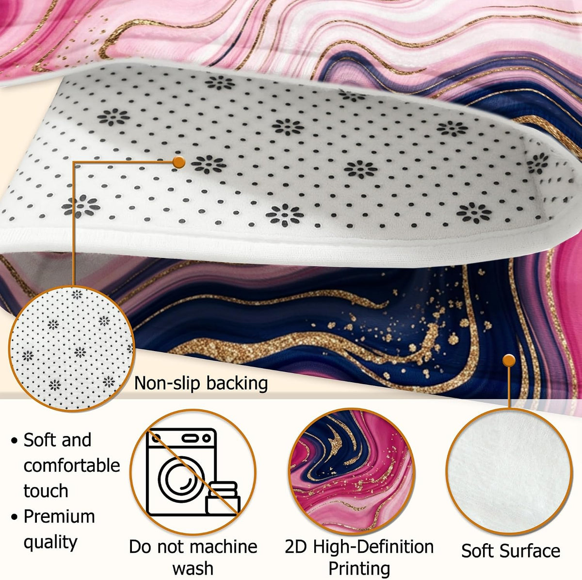 Swirls Area Rug, Modern Abstract Gold Accents Peach Waves None Peach Low Pile Sponge Home Indoor Pattern Carpets Non Shedding Rugs for Living Room Bedroom Classroom College Dorm Decor 5' X 7'