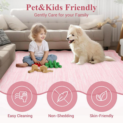 Washable Rug 9x12 Solid Scalloped Rug for Living Room Pink