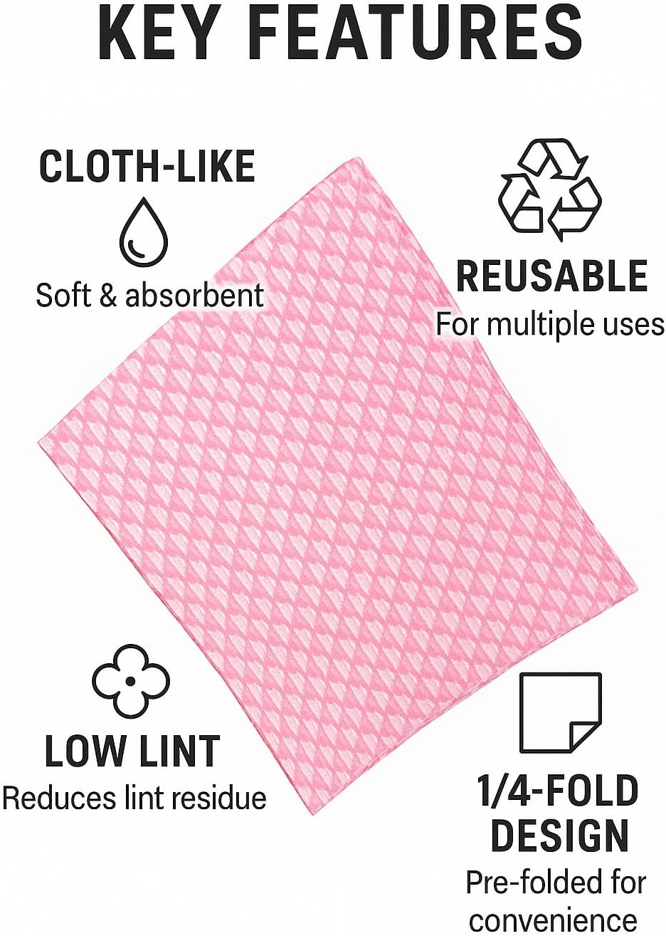 13" x 23" Pink Diamond-Pattern Reusable Foodservice Towels – Cloth-Like Low-Lint 1/4-Fold Cleaning Wipes for Restaurants, Kitchens & Bars | 200 Count Bulk Case