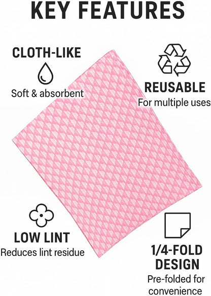 13" x 23" Pink Diamond-Pattern Reusable Foodservice Towels – Cloth-Like Low-Lint 1/4-Fold Cleaning Wipes for Restaurants, Kitchens & Bars | 200 Count Bulk Case