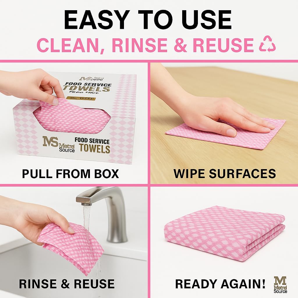 13" x 23" Pink Diamond-Pattern Reusable Foodservice Towels – Cloth-Like Low-Lint 1/4-Fold Cleaning Wipes for Restaurants, Kitchens & Bars | 200 Count Bulk Case